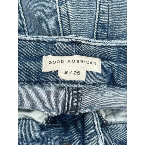 Good American Good Waist Crop Distressed Medium Wash Indigo 139 jeans size 2/26 - Picture 3 of 7